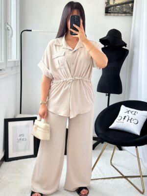 Ensemble Chemise à manches courtes et Pantalon Beige LINA