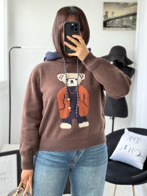 Pull à Capuche Ourson Marron