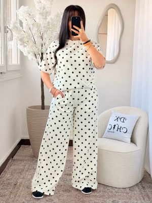 Ensemble Tee Shirt et Jogging à Pois Blanc Noir