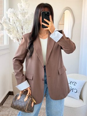 Blazer Marron à Rayures Blanche