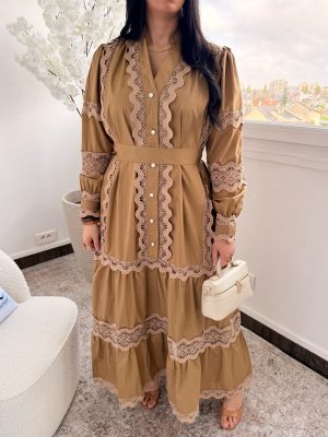 Robe Zendaya Coton à Broderie Taupe