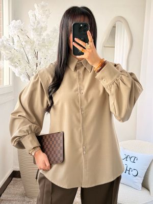 Chemise Kara à Epaulettes Oversize Camel