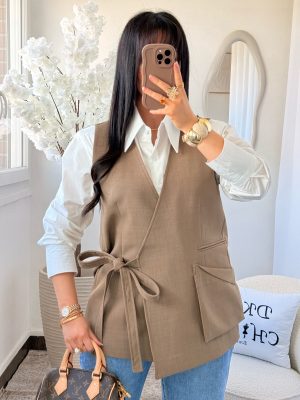 Blazer Sans Manches à Nouer Alma Camel
