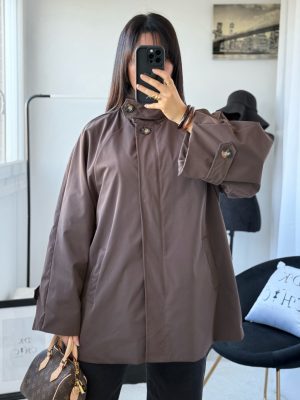 Parka mi-longue à col boutonné marron