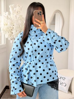 Trench Katia à Ceinture imperméable à Pois Bleu