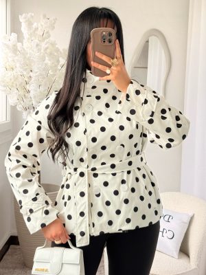 Trench Katia à Ceinture imperméable à Pois Blanc