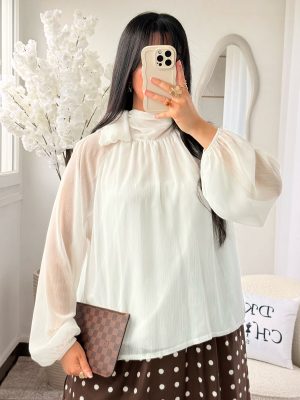 Blouse Col Montant à Nouer Blanche