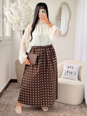 Jupe à Pois Marron Coton avec Poches Kenza