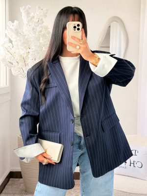 Blazer Premium Marine à Rayures Blanche