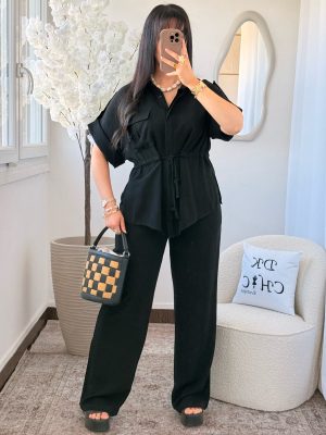 Ensemble Chemise Manches Courtes et Pantalon Lin Noir