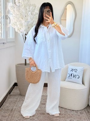 Ensemble Chemise et Pantalon Lin Blanc