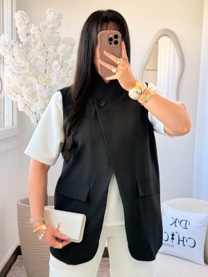 Blazer Alya Ouvert Sans Manches Noir