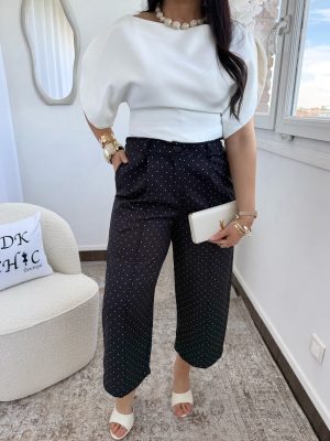 Pantalon Lana Ballon Noir à Pois Blanc
