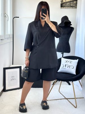 Ensemble Blazer Manches Courtes à poches et Bermuda Noir