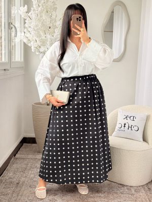 Jupe à Pois Noir Coton avec Poches Kenza