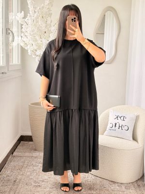 Robe Tee Shirt Bi-Matière à Poches Katie Noir