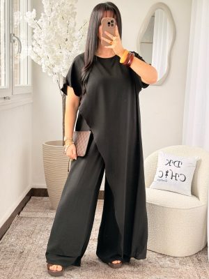 Ensemble Top Long Asymetrique et Pantalon Sarah Noir