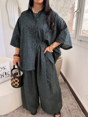 Ensemble Chemise et Pantalon à Carreau Sun Noir Jaune