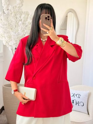 Blazer Naya Manches Courtes à Poches Rouge
