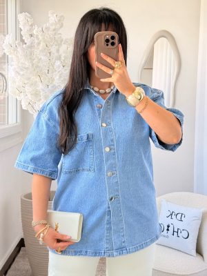 Chemise Manches Courtes en Jeans Bleu Anne
