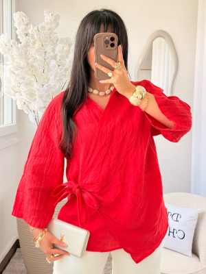 Chemise à Nouer en Lin Cataleya Rouge