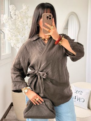 Chemise à Nouer en Lin Cataleya Marron